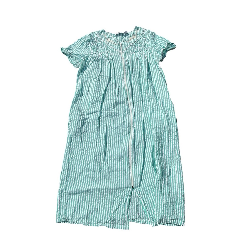 EMBROIDERED COTTON SEERSUCKER ROBE BY VERMONT COUNTRY STORE XL Zipper